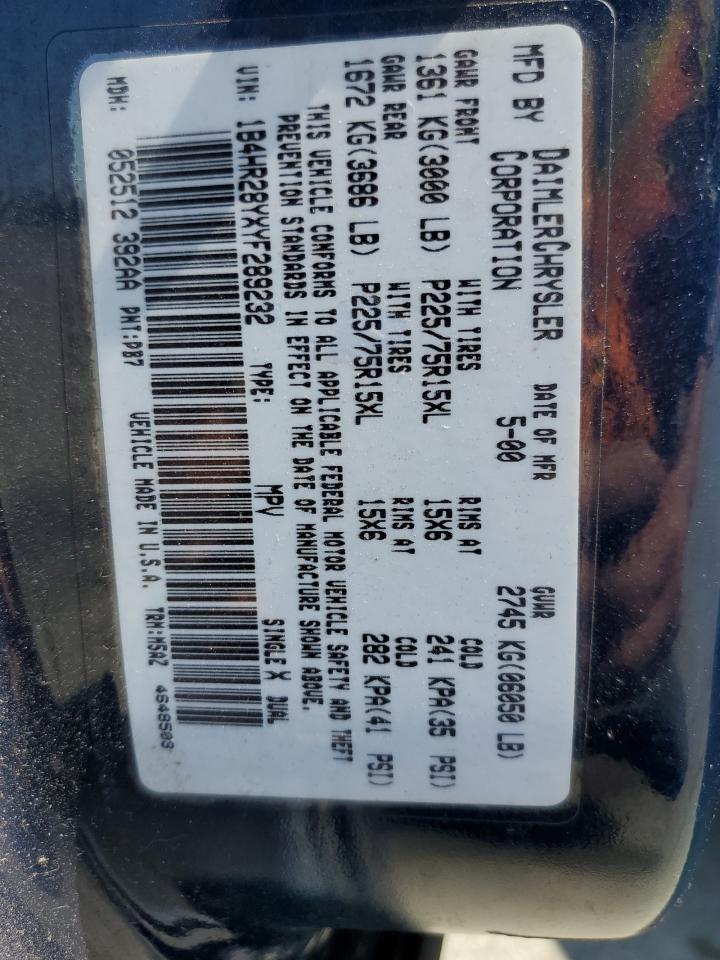 2000 Dodge Durango VIN: 1B4HR28YXYF289232 Lot: 59508425