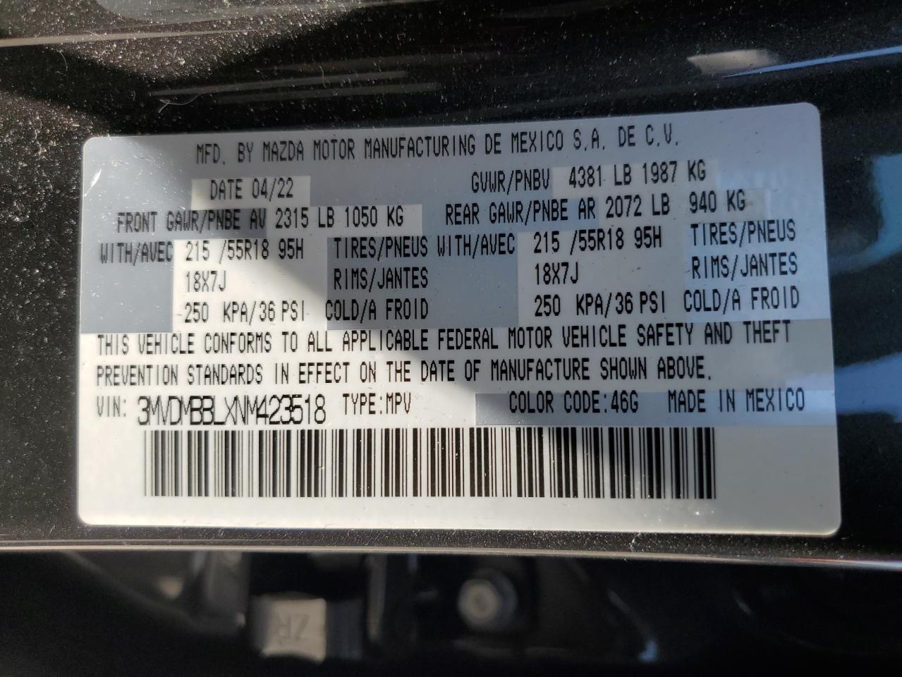2022 Mazda Cx-30 Select VIN: 3MVDMBBLXNM423518 Lot: 62090775