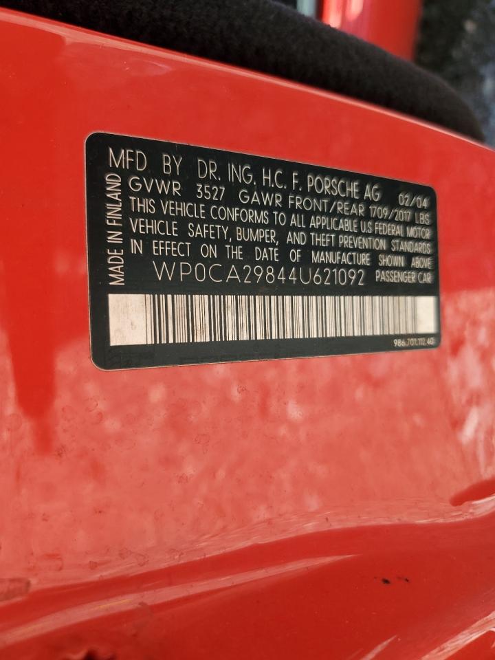 2004 Porsche Boxster VIN: WP0CA29844U621092 Lot: 60660105