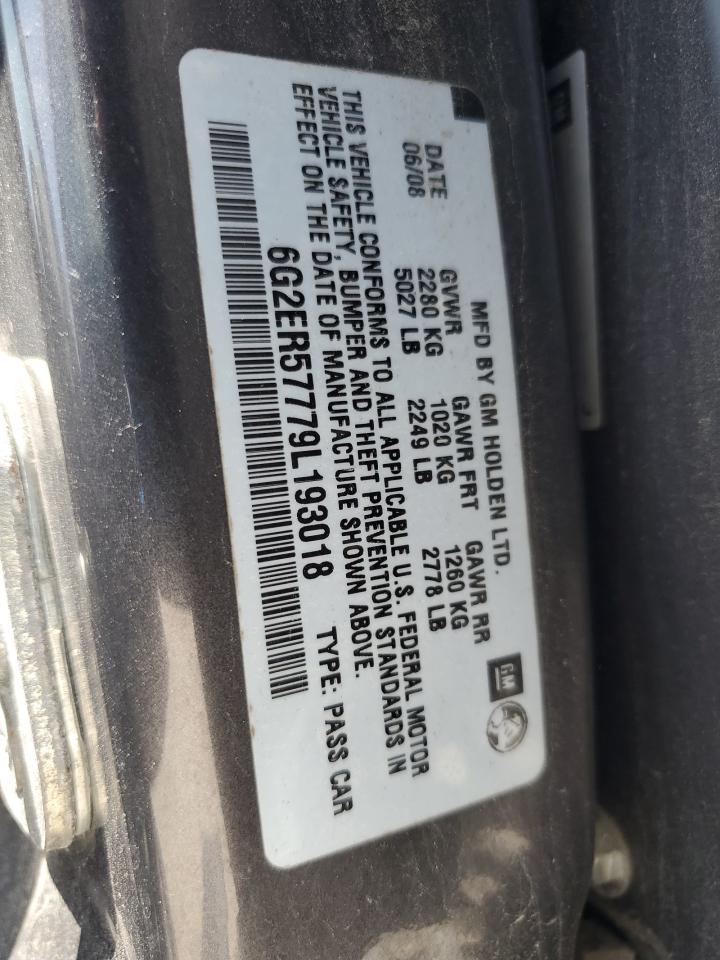 2009 Pontiac G8 VIN: 6G2ER57779L193018 Lot: 61873215