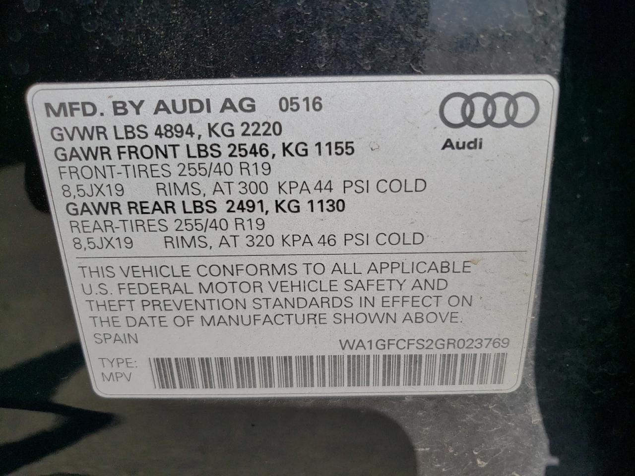 2016 Audi Q3 Prestige VIN: WA1GFCFS2GR023769 Lot: 62957205