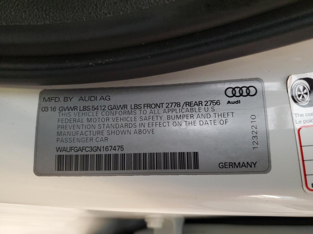 2016 Audi A6 Premium Plus VIN: WAUFGAFC3GN167475 Lot: 62319705