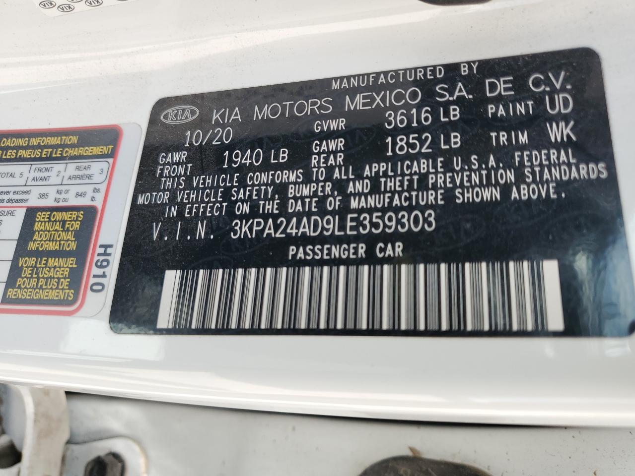 KIA RIO 2020 VIN 3KPA24AD9LE359303 photo 12