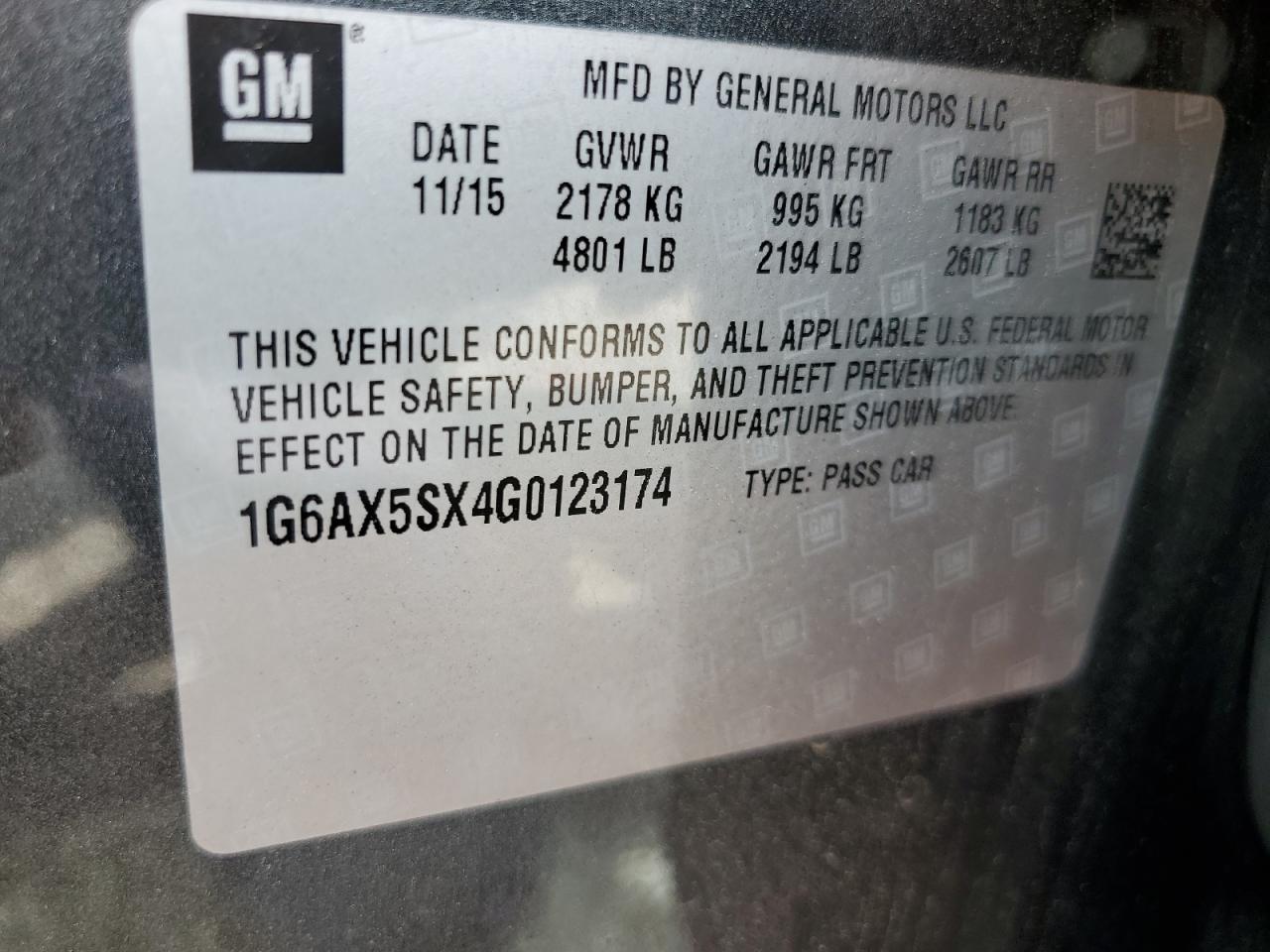 2016 Cadillac Cts Luxury Collection VIN: 1G6AX5SX4G0123174 Lot: 60372855