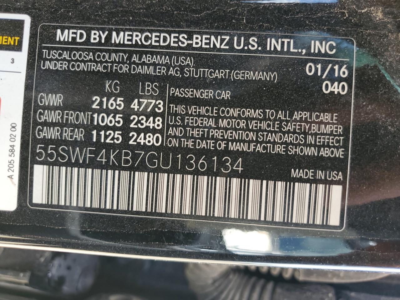2016 Mercedes-Benz C 300 4Matic VIN: 55SWF4KB7GU136134 Lot: 61078635