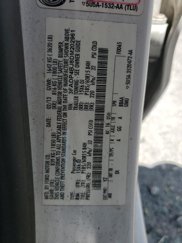 2013 Ford Fiesta Se VIN: 3FADP4BJ8DM202961 Lot: 60036585