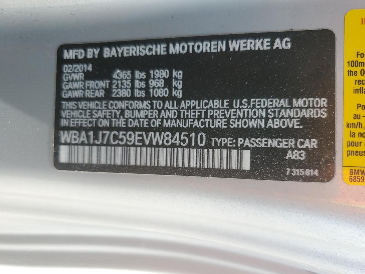 2014 BMW M235I VIN: WBA1J7C59EVW84510 Lot: 61498545