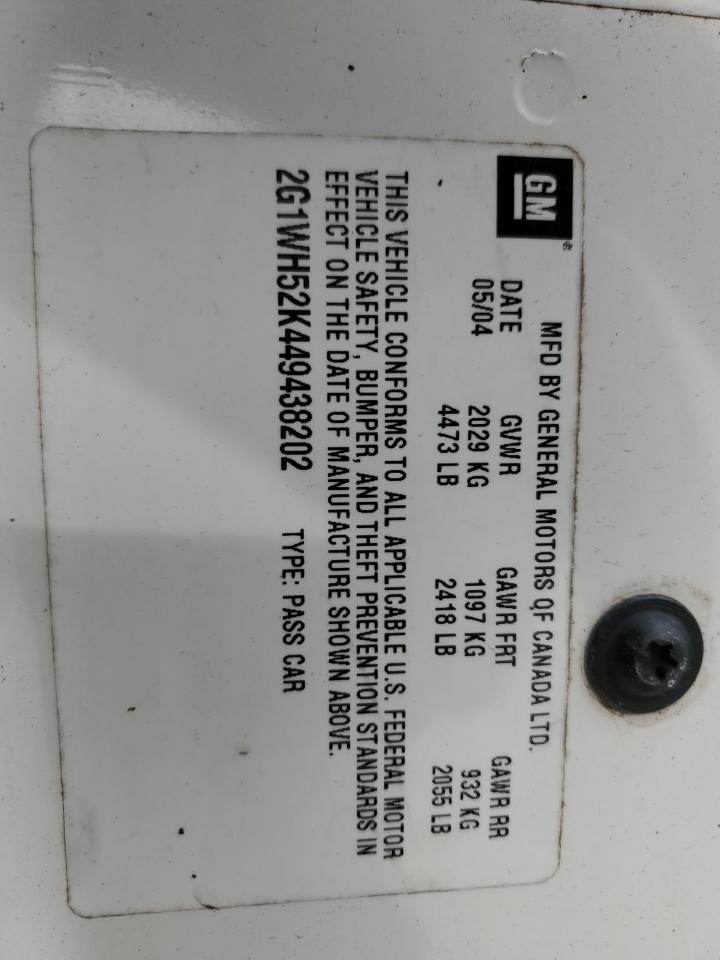 2004 Chevrolet Impala Ls VIN: 2G1WH52K449438202 Lot: 60140075