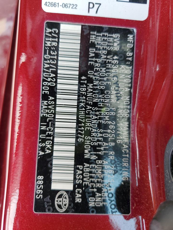 2017 Toyota Camry Le VIN: 4T1BF1FK1HU711776 Lot: 60810345