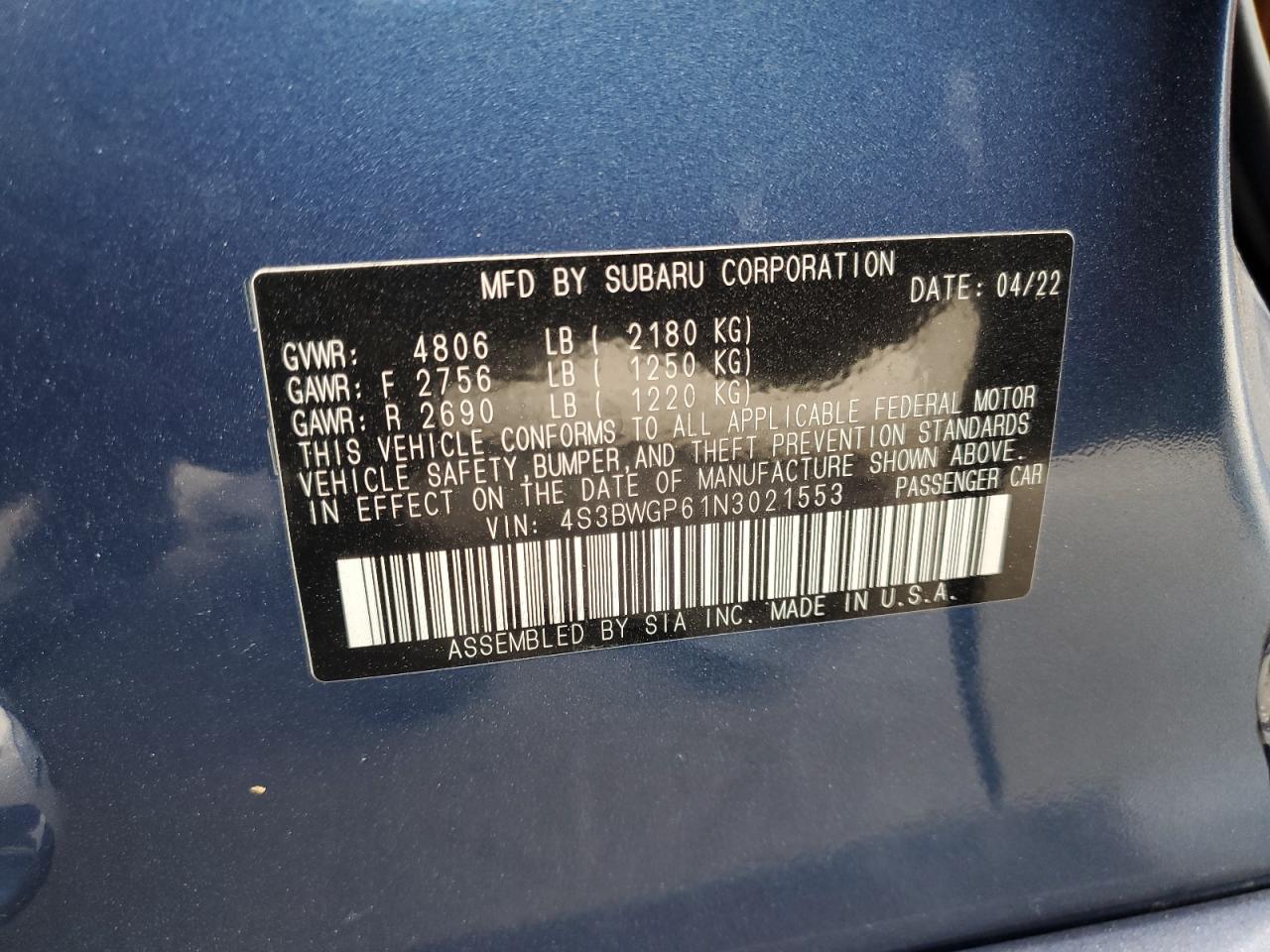2022 Subaru Legacy Touring Xt VIN: 4S3BWGP61N3021553 Lot: 62000285