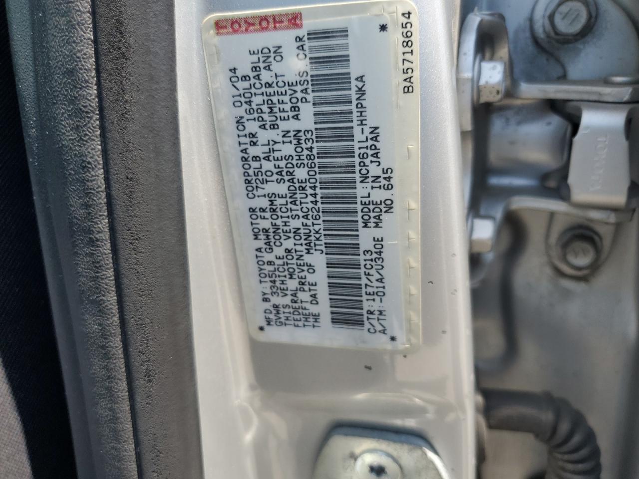 TOYOTA SCION 2004 VIN JTKKT624440068433 фото 12