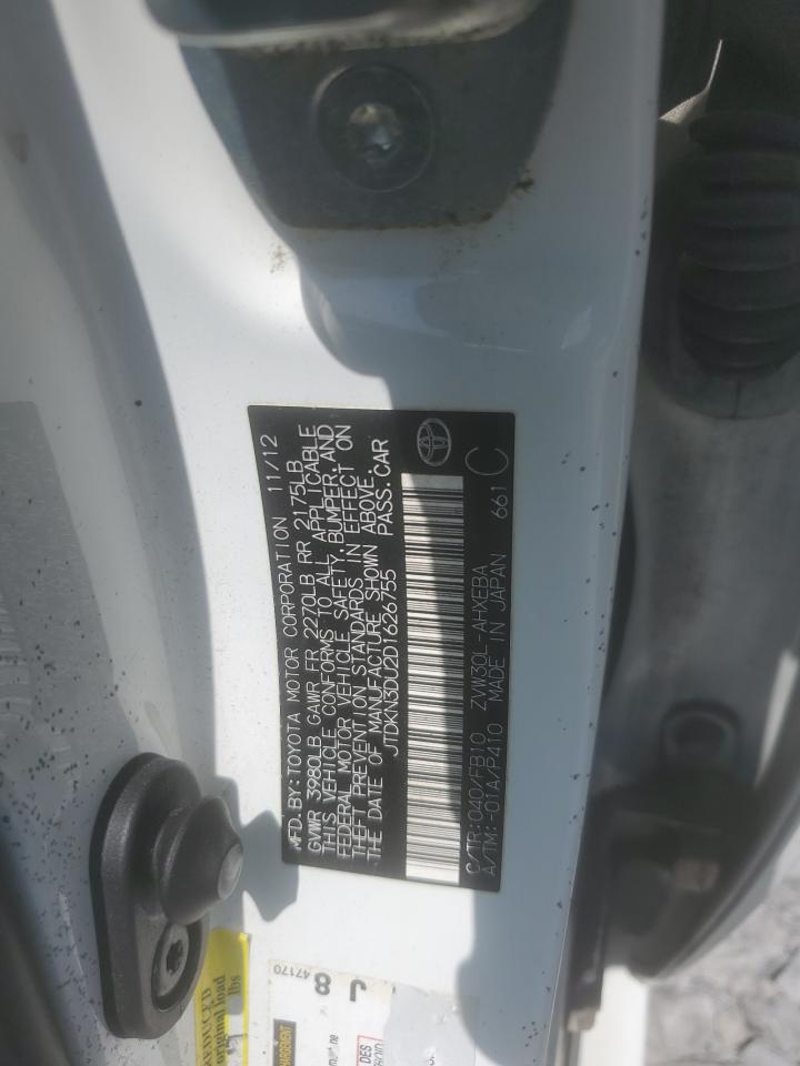 2013 Toyota Prius VIN: JTDKN3DU2D1626755 Lot: 62921005