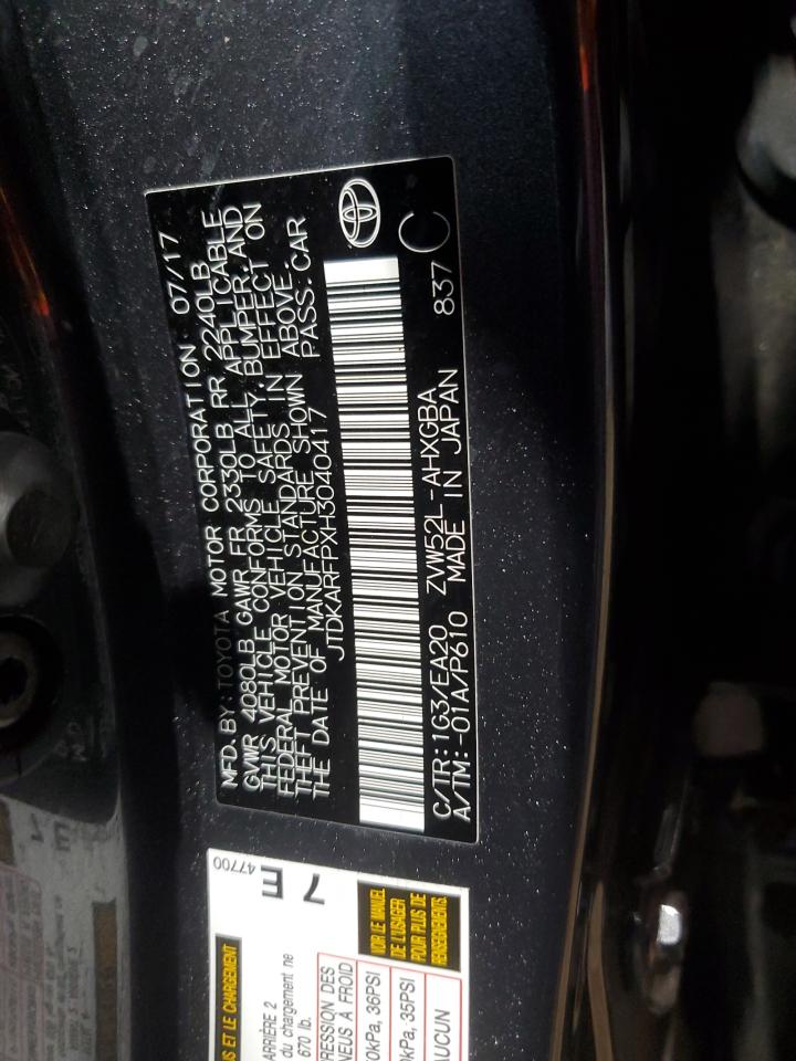 2017 Toyota Prius Prime VIN: JTDKARFPXH3040417 Lot: 61945015