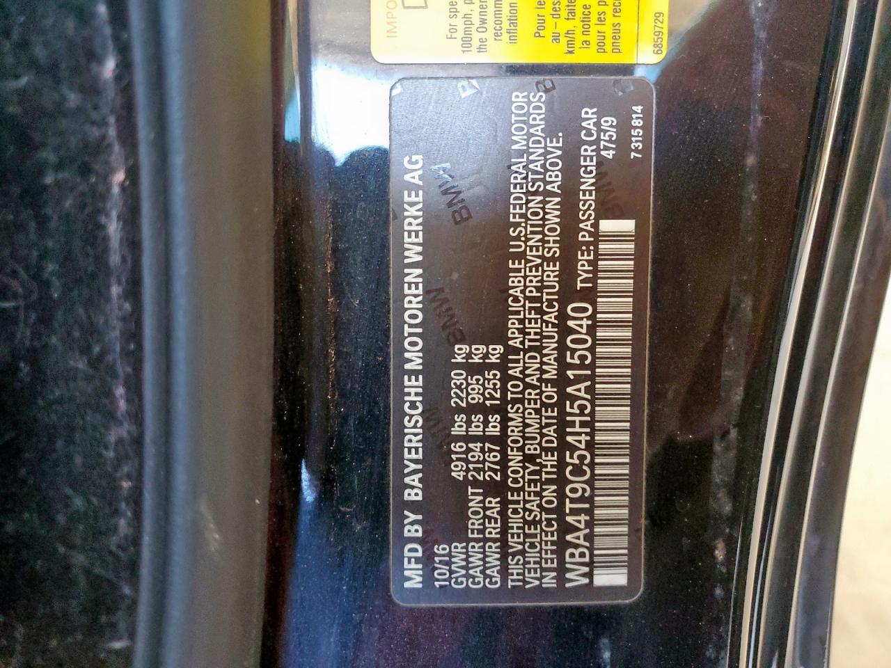2017 BMW 440I VIN: WBA4T9C54H5A15040 Lot: 62862355