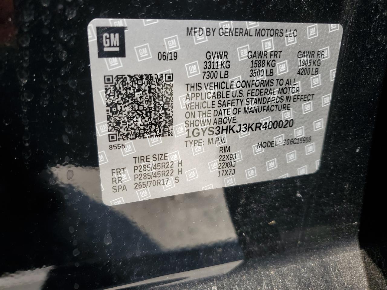 2019 Cadillac Escalade Esv Luxury VIN: 1GYS3HKJ3KR400020 Lot: 62100985