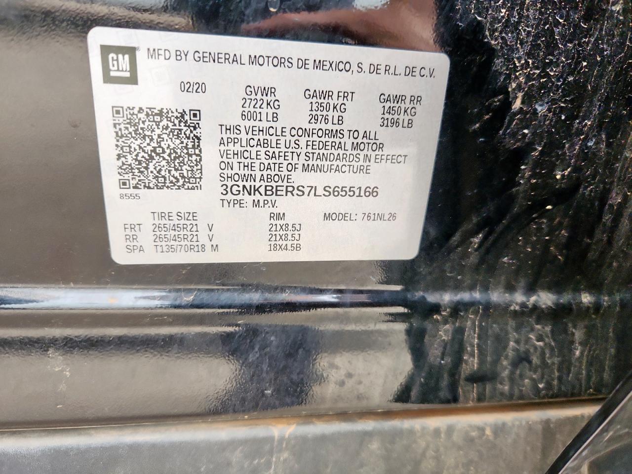 2020 Chevrolet Blazer Rs VIN: 3GNKBERS7LS655166 Lot: 61844465