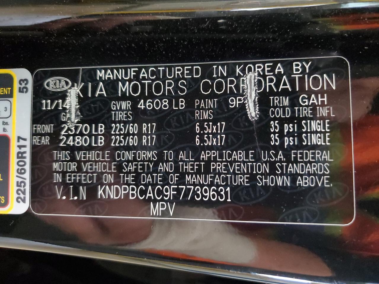 2015 Kia Sportage Lx VIN: KNDPBCAC9F7739631 Lot: 62631845