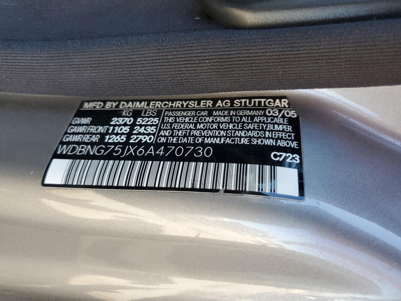 2006 Mercury 500 Sl VIN: WDBNG75JX6A470730 Lot: 59956695