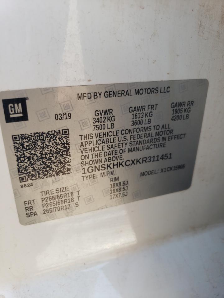 2019 Chevrolet Suburban K1500 Lt VIN: 1GNSKHKCXKR311451 Lot: 60723805