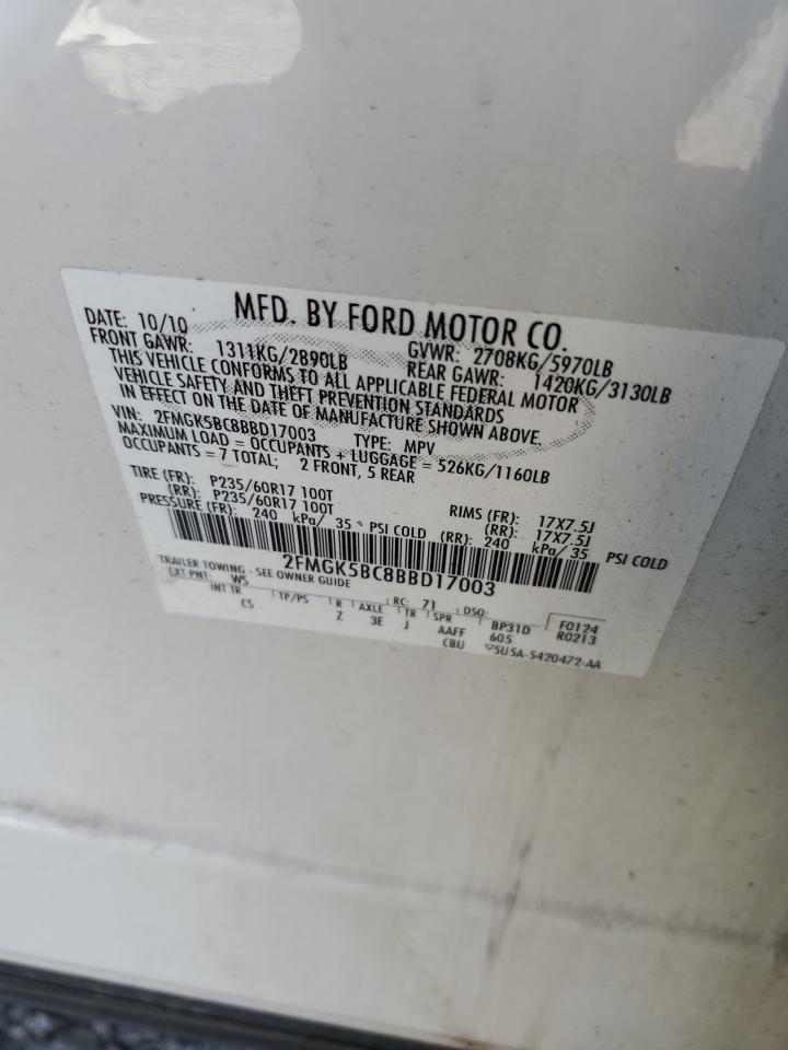 2011 Ford Flex Se VIN: 2FMGK5BC8BBD17003 Lot: 62036425
