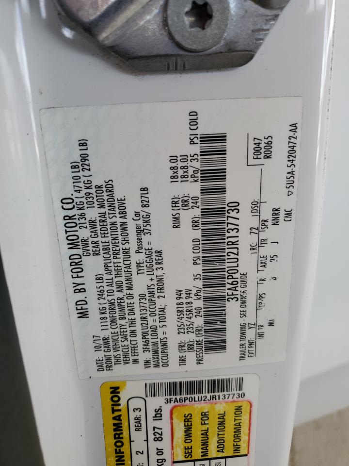 2018 Ford Fusion Se Hybrid VIN: 3FA6P0LU2JR137730 Lot: 62861835