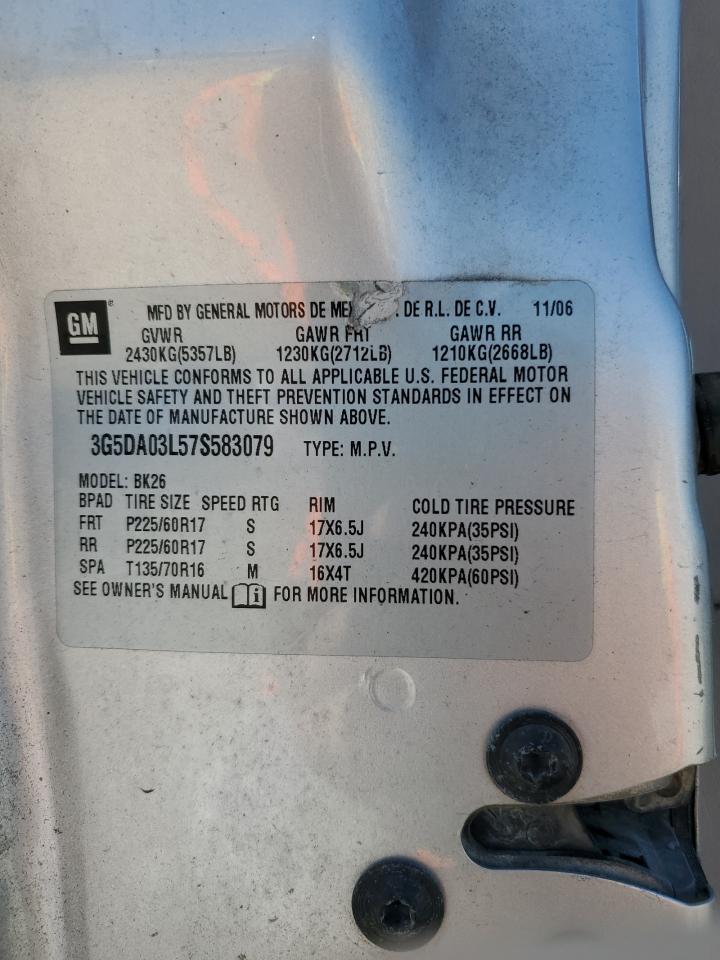 2007 Buick Rendezvous Cx VIN: 3G5DA03L57S583079 Lot: 61977515