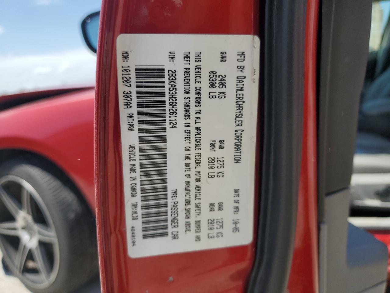 2006 Dodge Charger R/T VIN: 2B3KA53H26H261124 Lot: 62291495