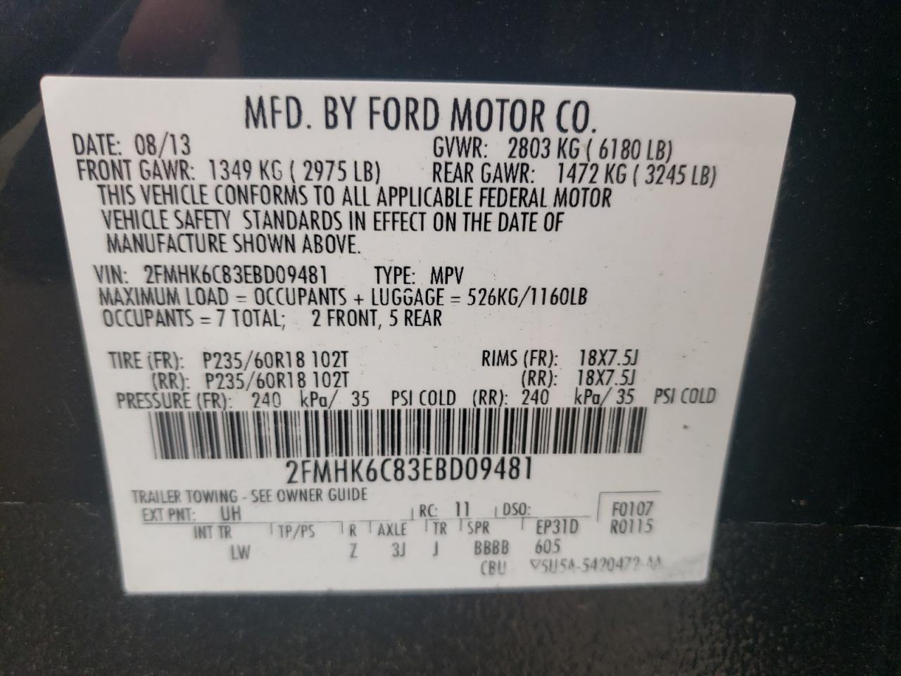 2014 Ford Flex Sel VIN: 2FMHK6C83EBD09481 Lot: 61486065
