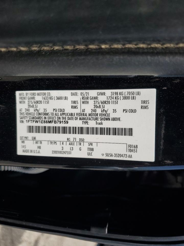 2022 Ford F150 Supercrew VIN: 1FTFW1E88MFB79159 Lot: 63053555