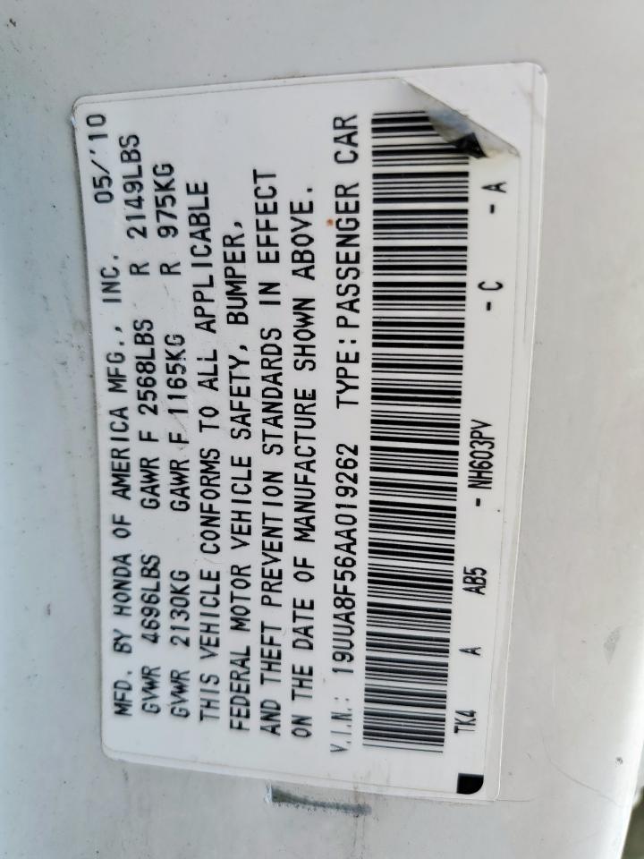 2010 Acura Tl VIN: 19UUA8F56AA019262 Lot: 62951525