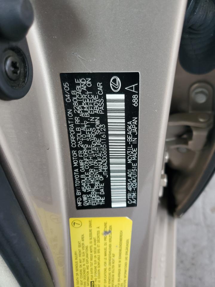 2005 Lexus Es 330 VIN: JTHBA30G655116123 Lot: 62178545