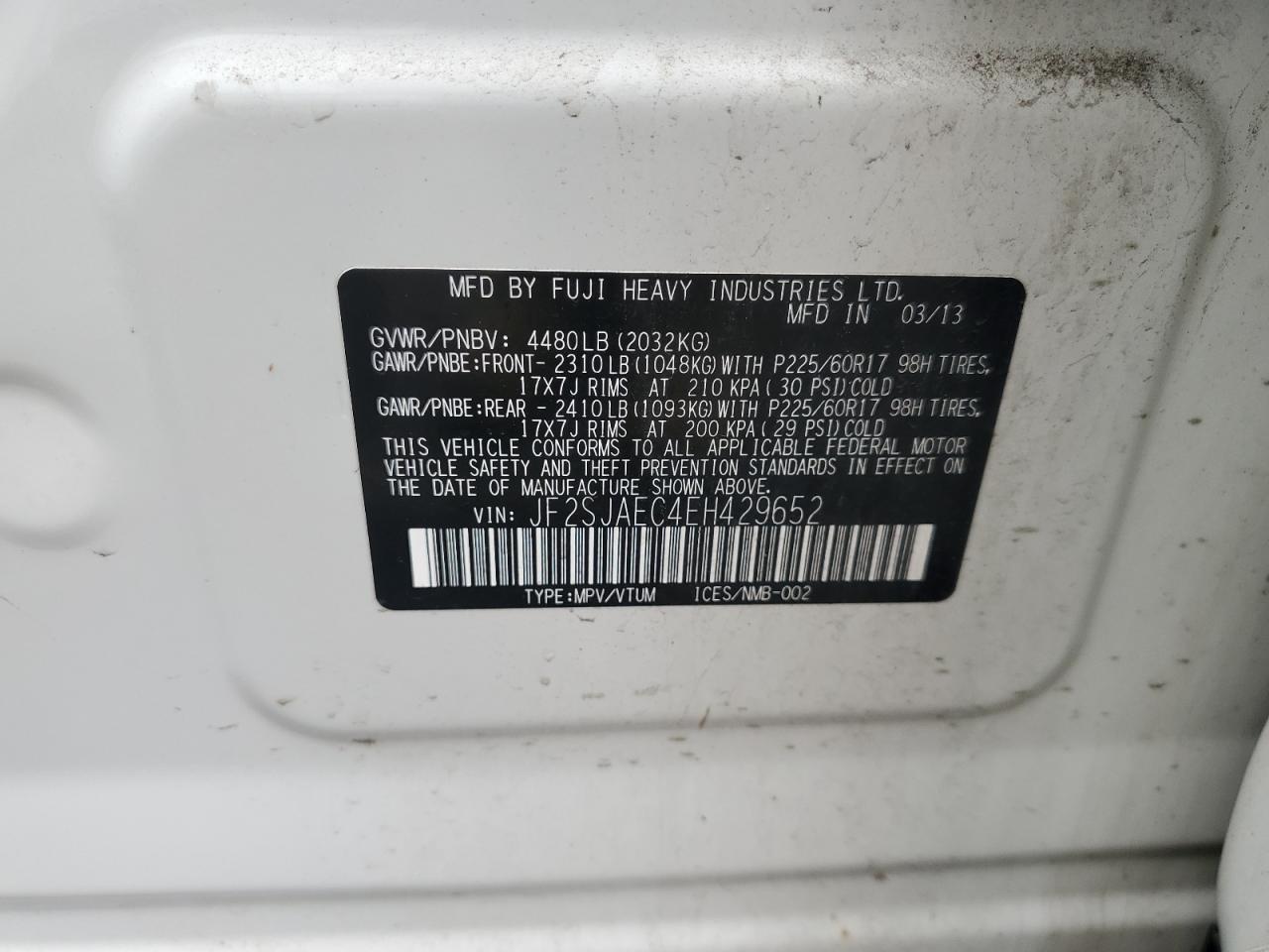 2014 Subaru Forester 2.5I Premium VIN: JF2SJAEC4EH429652 Lot: 63142085
