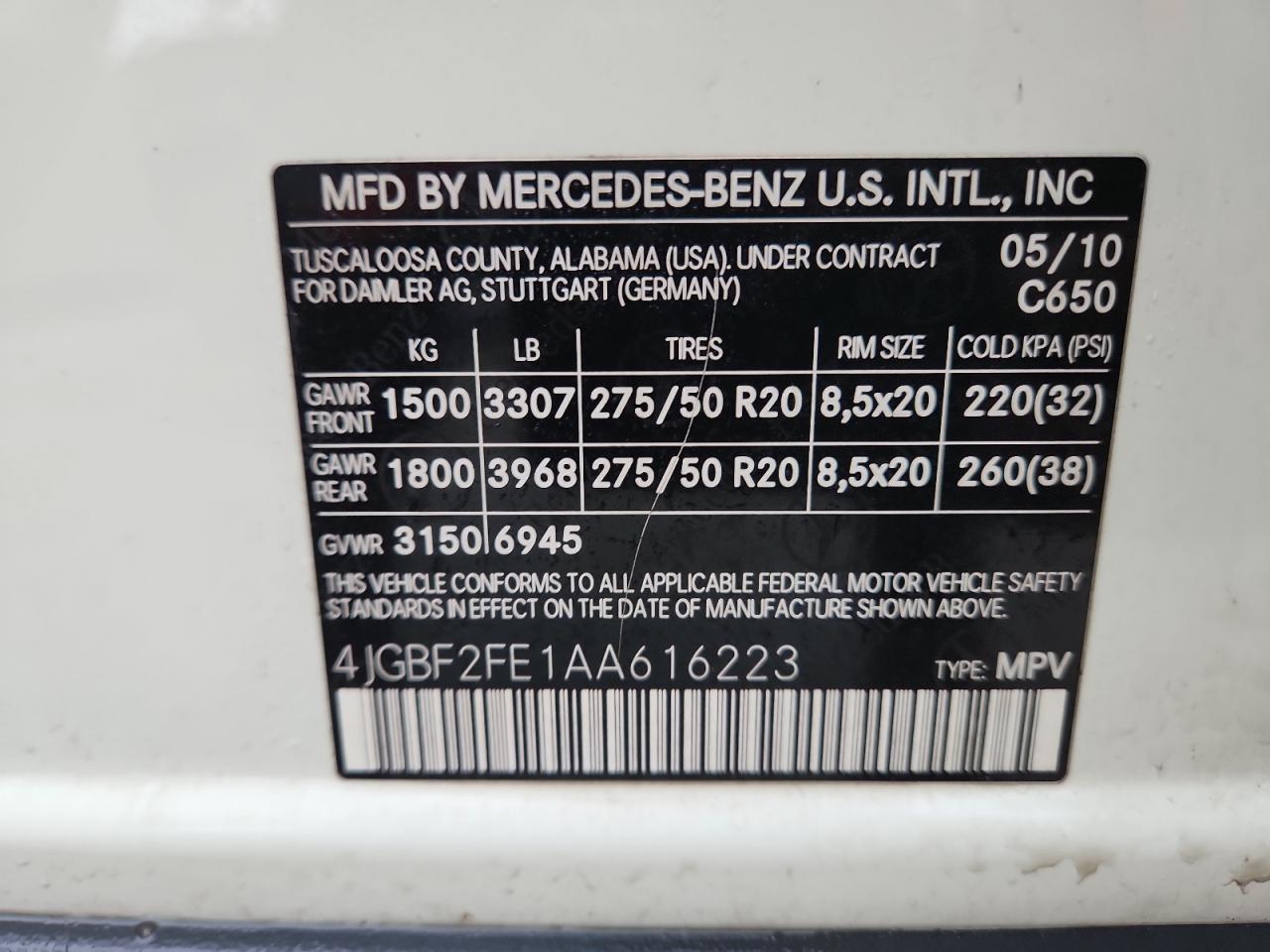 2010 Mercedes-Benz Gl 350 Bluetec VIN: 4JGBF2FE1AA616223 Lot: 62104975