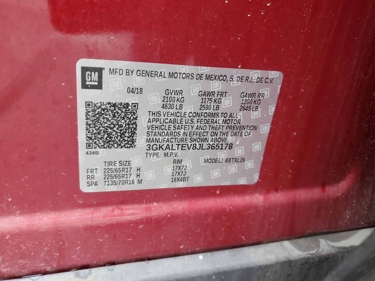 2018 GMC Terrain Sle VIN: 3GKALTEV8JL365178 Lot: 60604755