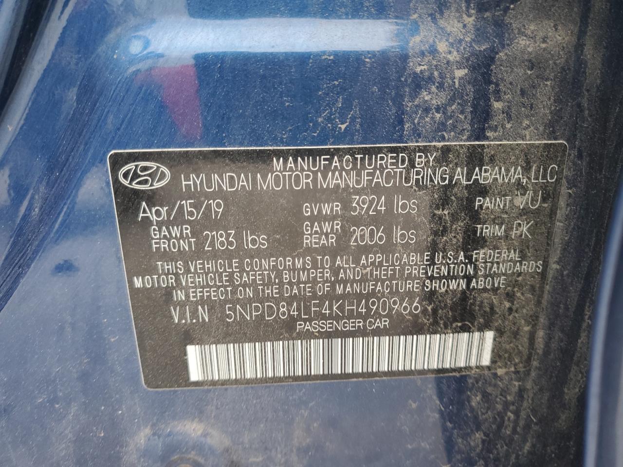 2019 Hyundai Elantra Sel VIN: 5NPD84LF4KH490966 Lot: 62506645