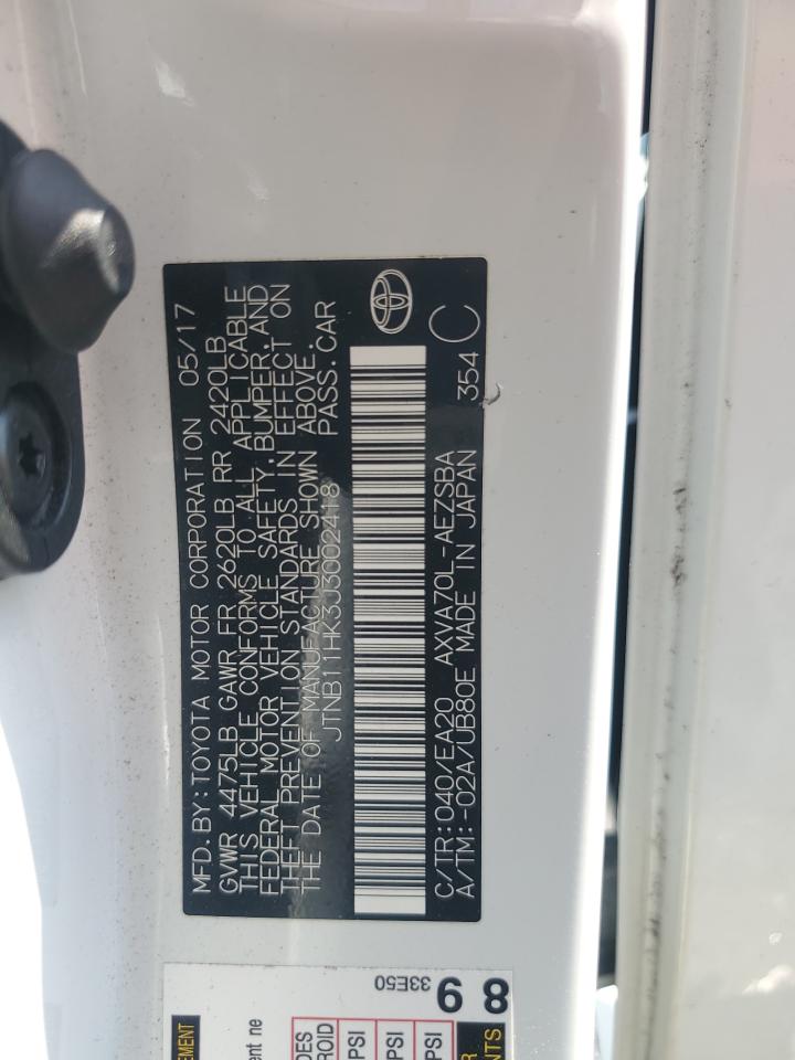 TOYOTA CAMRY 2018 VIN JTNB11HK3J3002418 zdjęcie 12