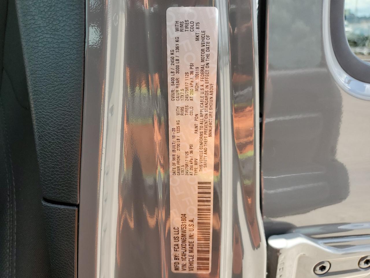 2021 Jeep Wrangler Unlimited Sport VIN: 1C4HJXDN6MW531804 Lot: 59665625