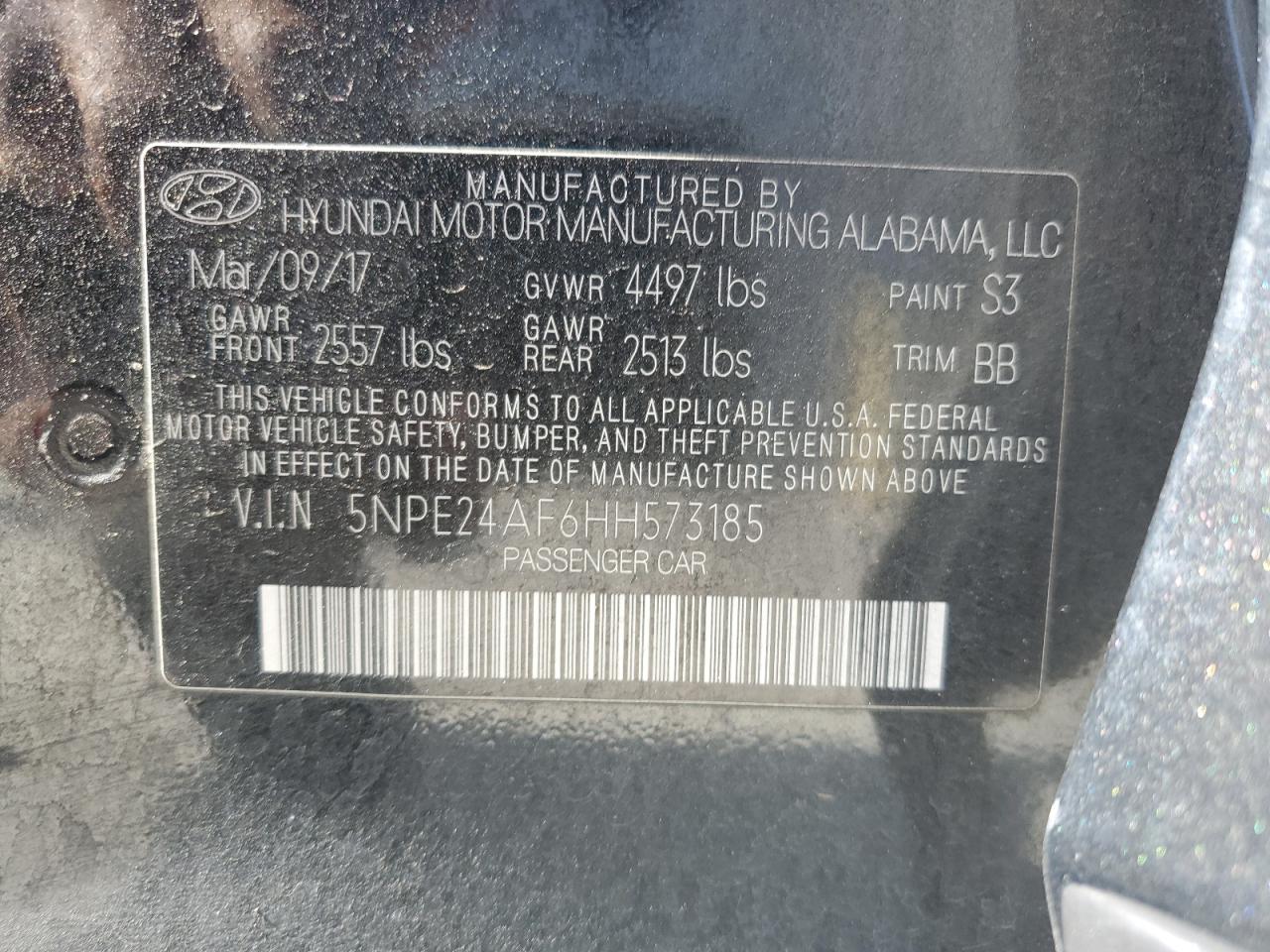 2017 Hyundai Sonata Se VIN: 5NPE24AF6HH573185 Lot: 62153305