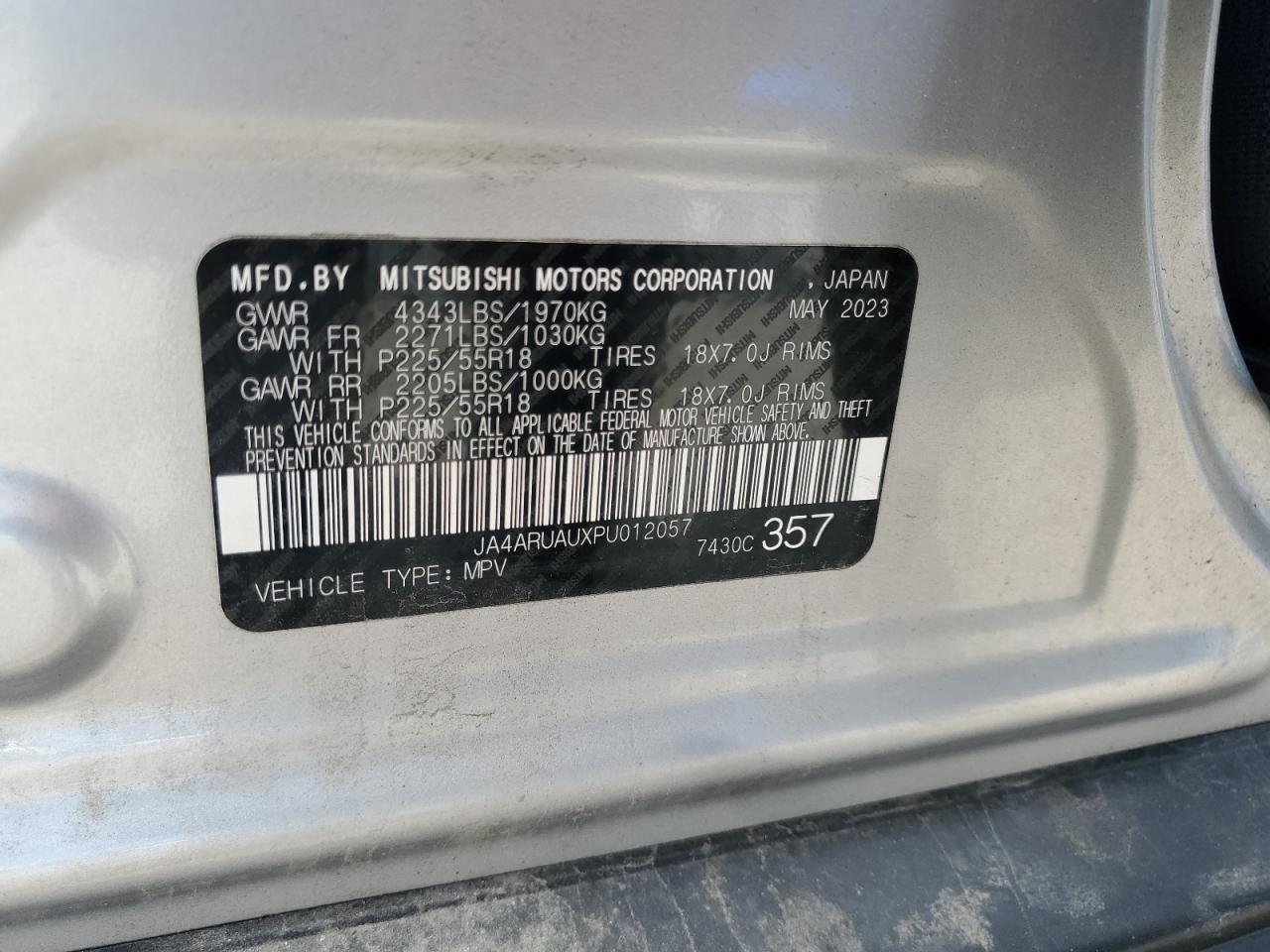 2023 Mitsubishi Outlander Sport S/Se VIN: JA4ARUAUXPU012057 Lot: 62307025