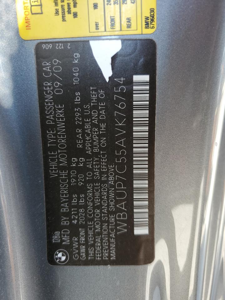 2010 BMW 128 I VIN: WBAUP7C55AVK76754 Lot: 62078335