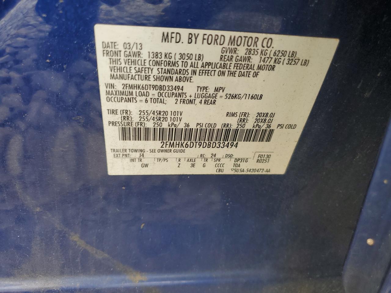 2013 Ford Flex Limited VIN: 2FMHK6DT9DBD33494 Lot: 59744015