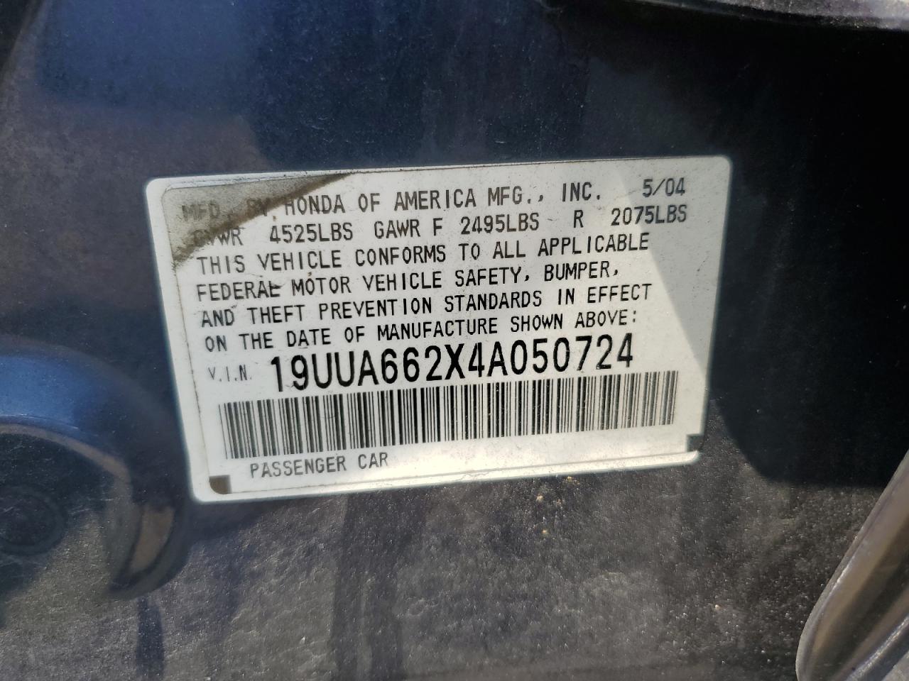 2004 Acura Tl VIN: 19UUA662X4A050724 Lot: 62362405