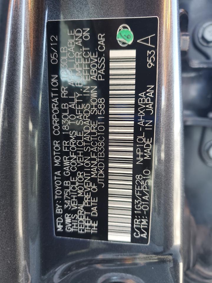 2012 Toyota Prius C VIN: JTDKDTB38C1011588 Lot: 62002895