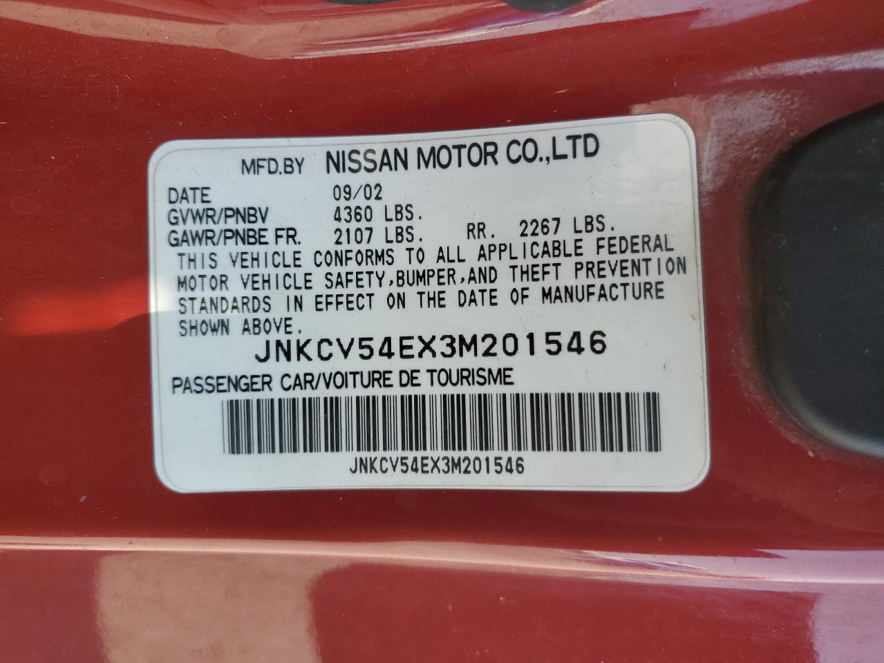 2003 Infiniti G35 VIN: JNKCV54EX3M201546 Lot: 61751485