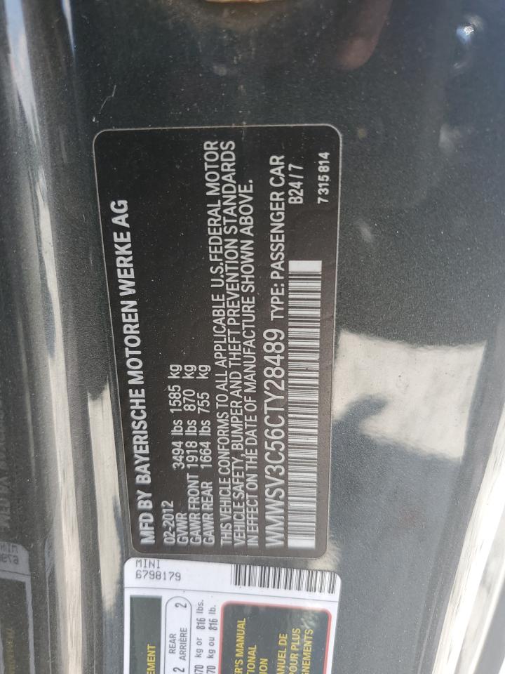 2012 Mini Cooper S VIN: WMWSV3C56CTY28489 Lot: 62665625