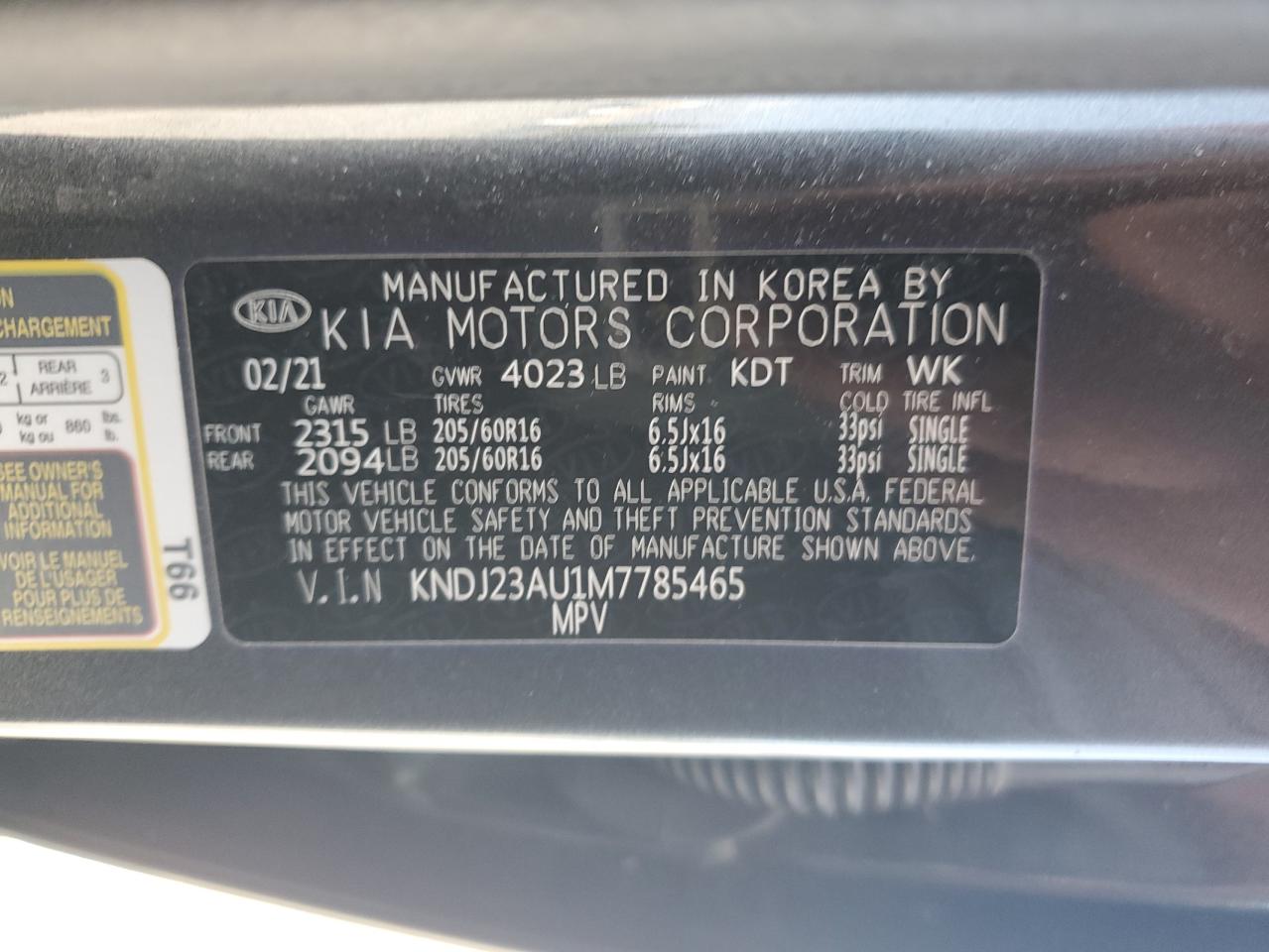 2021 Kia Soul Lx VIN: KNDJ23AU1M7785465 Lot: 62106295