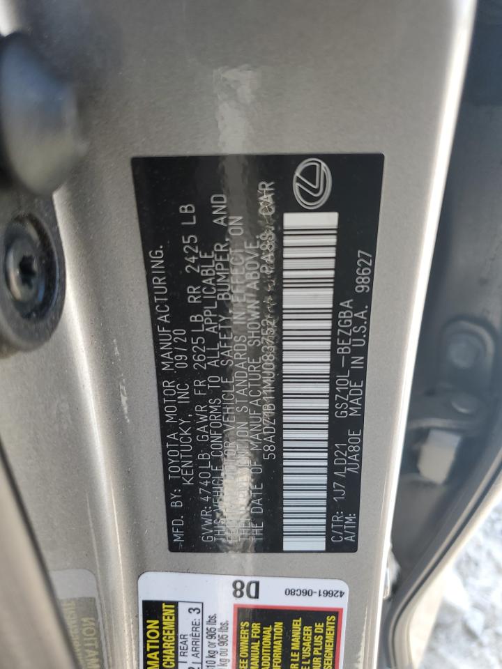 2021 Lexus Es 350 Base VIN: 58ADZ1B11MU083752 Lot: 63109845