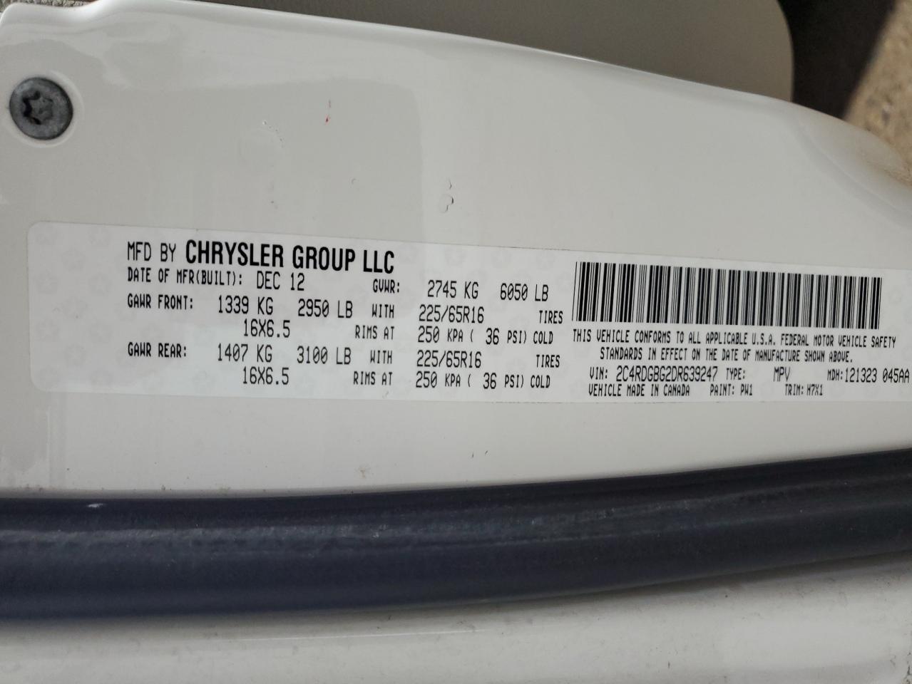 2013 Dodge Grand Caravan Se VIN: 2C4RDGBG2DR639247 Lot: 63149905