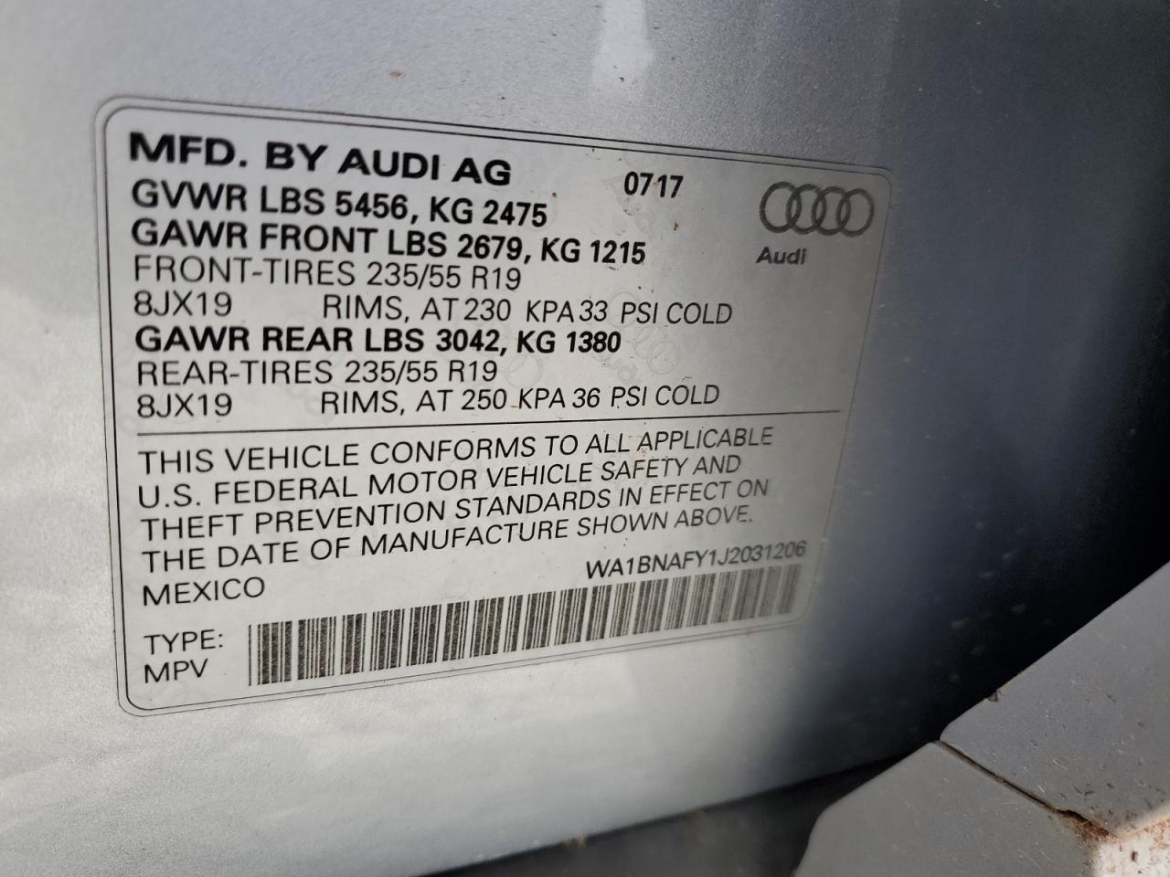 2018 Audi Q5 Premium Plus VIN: WA1BNAFY1J2031206 Lot: 61015345