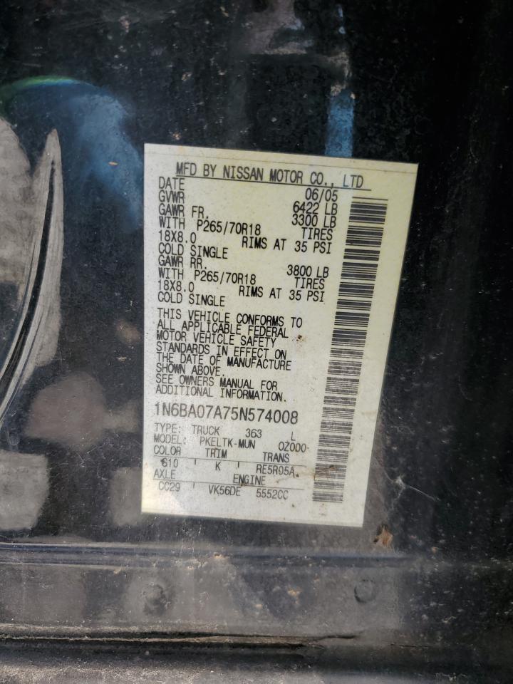 2005 Nissan Titan Xe VIN: 1N6BA07A75N574008 Lot: 62339775